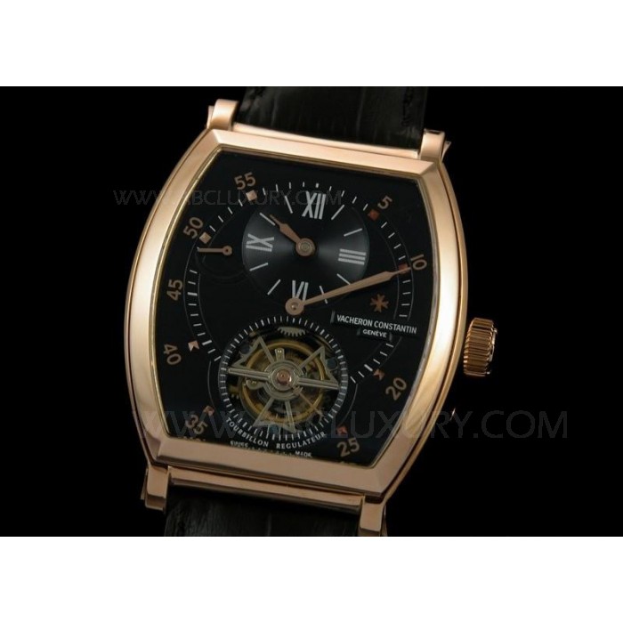 Vacheron Constantin Tourbillon orologio 18 carati cassa in oro rosa 42 millimetri cinturino in pelle nera SVC004